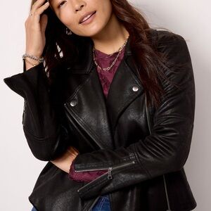 Evereve Black Leather Moto Jacket Asymmetrical Zipper